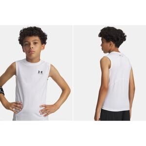 3 Piece Set - UNDER ARMOUR Fitted Sleeveless Shirts - White, Gray, & Black - YLG